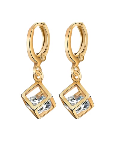 Copper Alloy 18K Gold Plated Fashion Cube Hollow Zircon drop earring