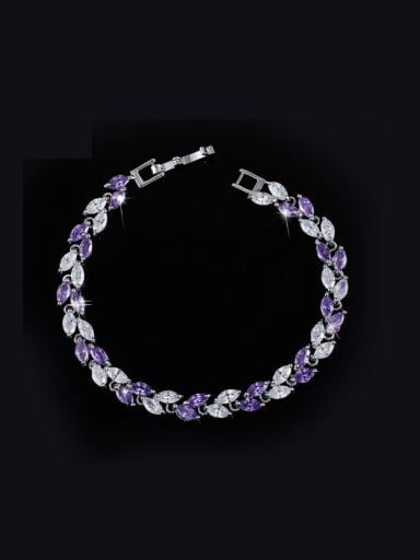 Purple 17.8Cm Fashion AAA Zircon Leave-shape Bracelet