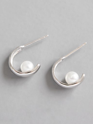 925 Sterling Silver Imitation Pearl Trendy Stud Earrings