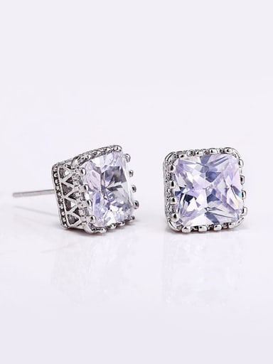 Simple Square Zircon Platinum Plated Copper Stud Earrings