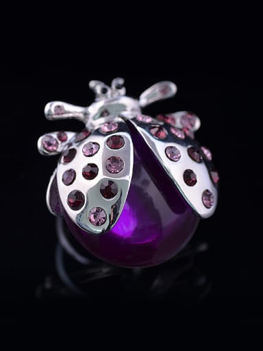 Personalized Ladybird Purple Acrylic Cubic Rhinestones Alloy Ring