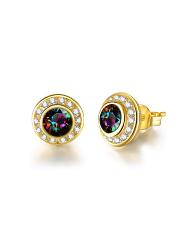 Colorful stone 18K gold-plated Zricon stud earrings
