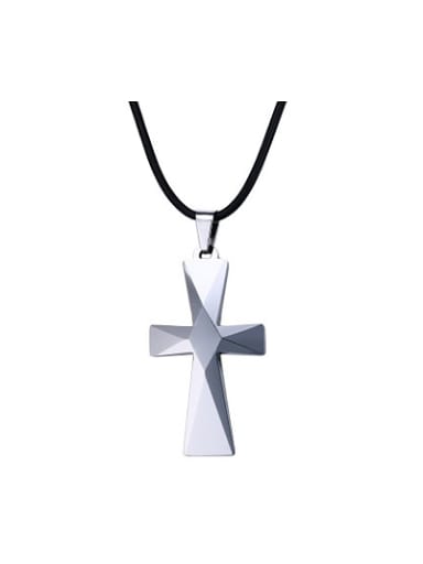 Fashionable Cross Shaped Artificial Leather Titanium Necklace