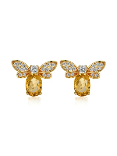 custom Little Honeybee Stud Earrings with Yellow Crystals