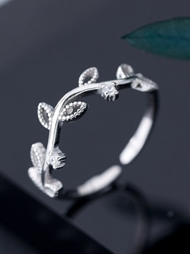 925 Sterling Silver With Platinum Plated Simplistic Leaf free size Rings