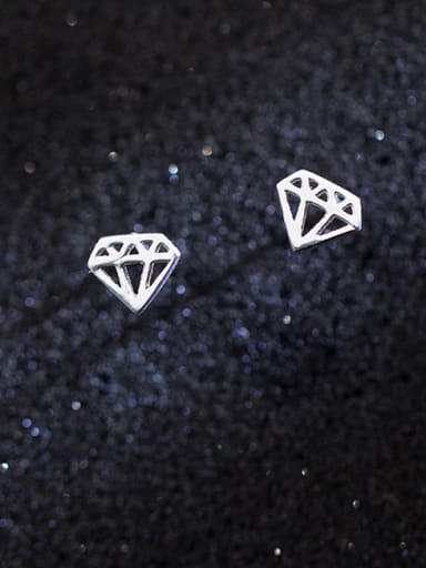All-match Hollow Diamond Shaped S925 Silver Stud Earrings