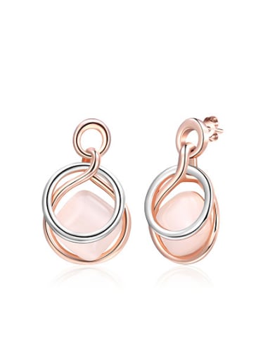 All-match Double Color Design Geometric Opal Drop Earrings
