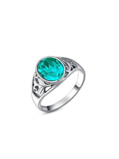 Green Hollow Oval Shaped Austria Crystal Ring