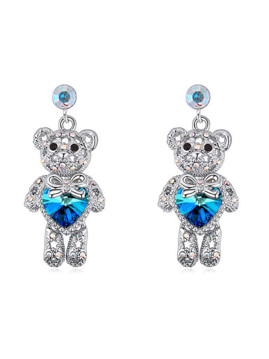 Personalized Shiny austrian Crystals-covered Cartoon Bear Drop Earrings