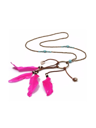 Fashion Blue Turquoise Beads Feather Necklace