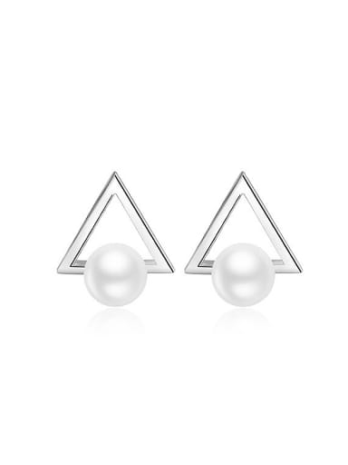 18K White Gold 925 Silver Triangle Shaped Pearl stud Earring