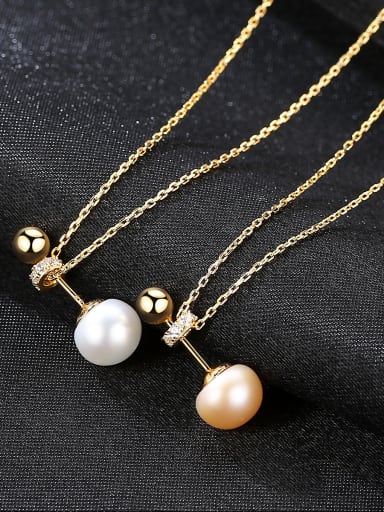 Pure Silver Natural Freshwater Pearl plated 18K-gold Necklace