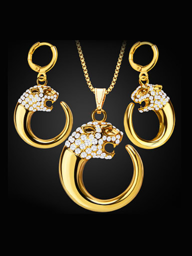 18K Cheetah Head Rhinestones Two Pieces Jewelry Set