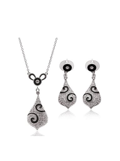 Alloy White Gold Plated Fashion Rhinestone Water Drop shaped Two Pieces Jewelry Set