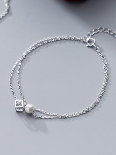 925 Sterling Silver With Platinum Plated Fashion Ball Cube Double chain Anklets