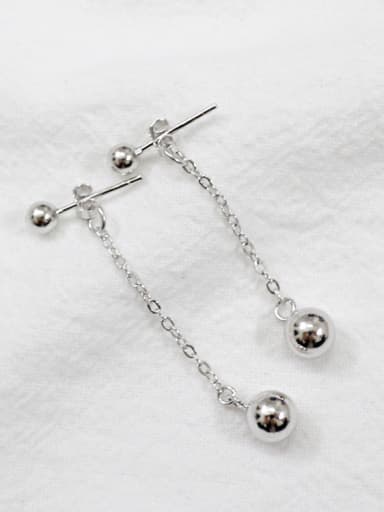 Simple Little Smooth Beads Silver Women Stud Earrings