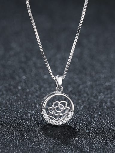 925 Sterling Silver With Platinum Plated Simplistic Hollow  Round  Flower Necklaces
