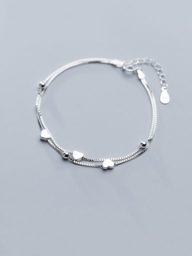 925 Sterling Silver With Platinum Plated Simplistic Heart Bracelets