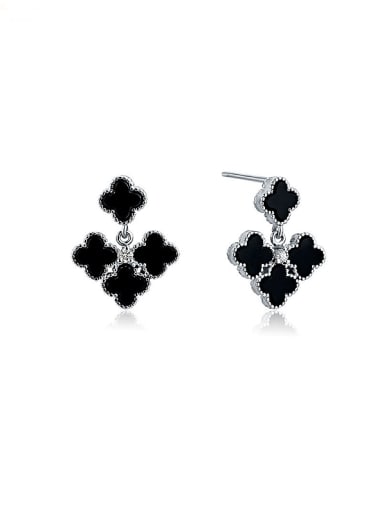Elegant Black Carnelian Flower Earrings