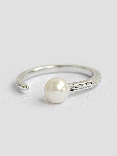 Simple White Freshwater Pearl Silver Opening Ring