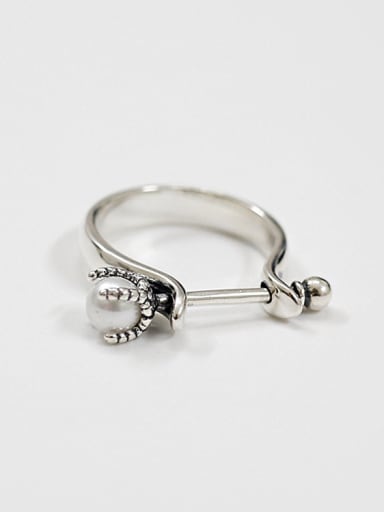 Personalized Antique Silver Plated Artificial Pearl Ring