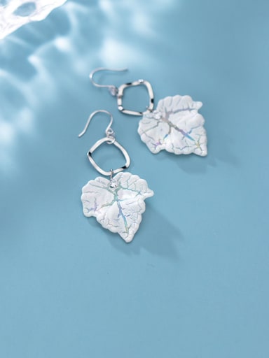 925 Sterling Silver With Platinum Plated Simplistic Leaf Hook Earrings