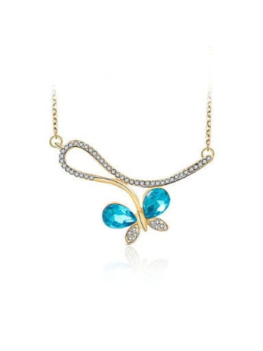 Blue Zircon Gold Plated Butterfly Shaped Necklace