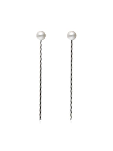 Simple Imitation Pearl Slim Line Copper Stud Earrings