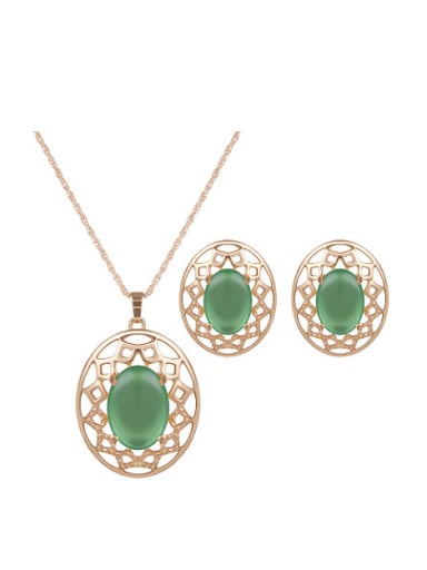 custom Alloy Imitation-gold Plated Fashion Artificial Stones Hollow Two Pieces Jewelry Set