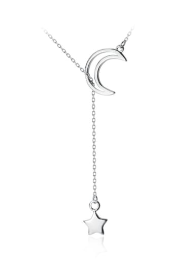 925 Sterling Silver With Platinum Plated Simplistic Star moon Necklaces