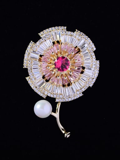 Copper With Cubic Zirconia Fashion Flower Brooches