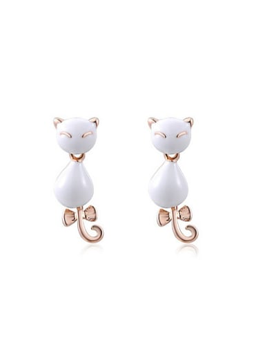 Lovely White Cat Shaped Enamel Stud Earrings