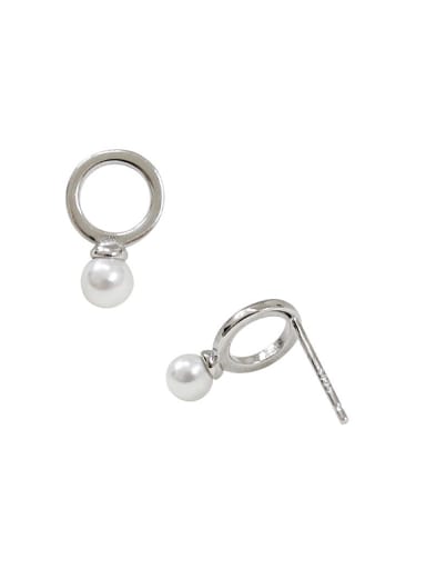 Simple Hollow Round Artificial Pearl Silver Stud Earrings