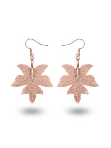 Elegant Rose Gold Plated Natural Leaf Drop Earrings