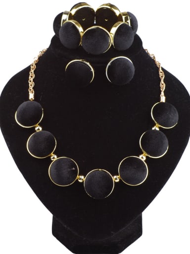 custom Fashion Semicircle Black Suede Alloy Three Pieces Jewelry Set