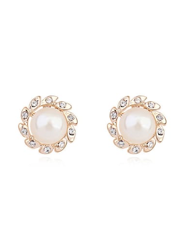 Elegant Imitation Pearl Tiny Crystals Flowery Alloy Stud Earrings