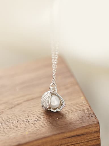 Creative Opening Shell Pearl Pendant 925 Silver Necklace
