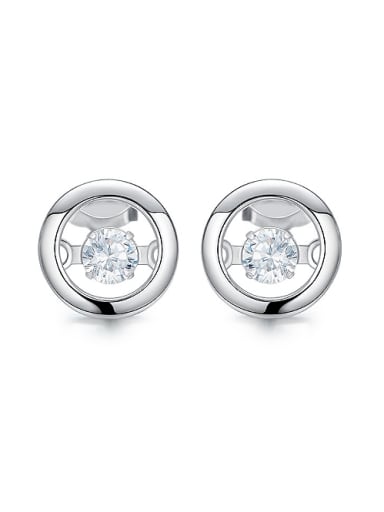 Tiny Hollow Round Rotational Zircon 925 Silver Stud Earrings