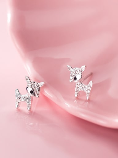 925 Sterling Silver With Silver Plated Simplistic Fawn Stud Earrings
