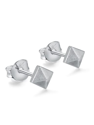 Simple Square 925 Sterling Silver Polish Stud Earrings