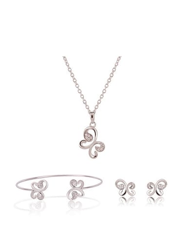 Alloy White Gold Plated Simple style Rhinestone Butterfly Three Pieces Jewelry Set