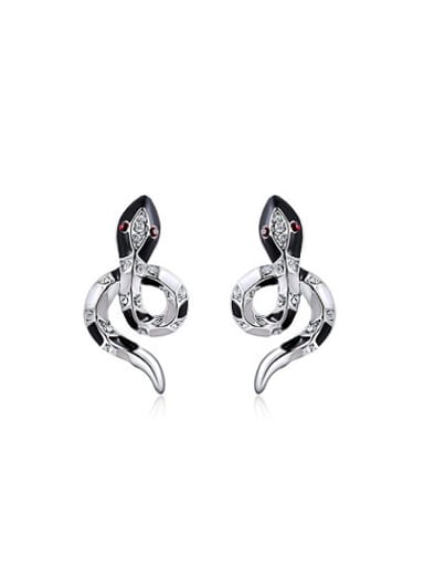 Personality Platinum Plated Snake Shaped Crystal Stud Earrings