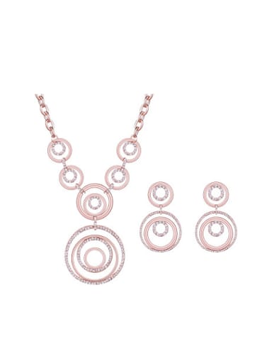 2018 Alloy Rose Gold Plated Fashion Rhinestones Round shaped Two Pieces Jewelry Set