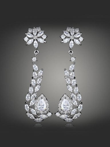 Fashion Shiny Zirconias Flowery Copper Drop Earrings