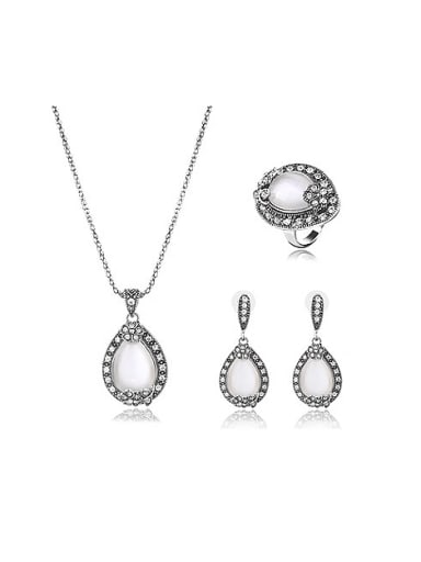 Alloy Antique Silver Plated Fashion Artificial Stones Water Drop shaped Three Pieces Jewelry Set