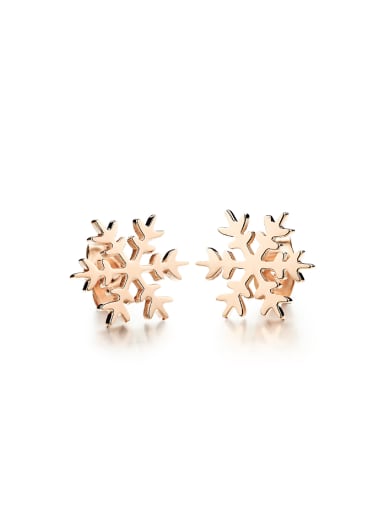 Simple Rose Gold Plated Snowflake Titanium Stud Earrings