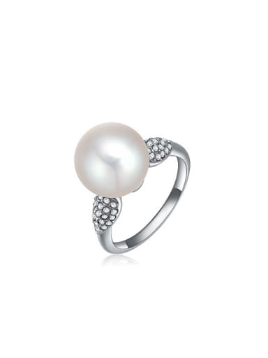 Elegant Platinum Plated Artificial Pearl Ring