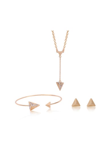 custom Alloy Imitation-gold Plated Fashion Triangle-shaped Three Pieces Jewelry Set
