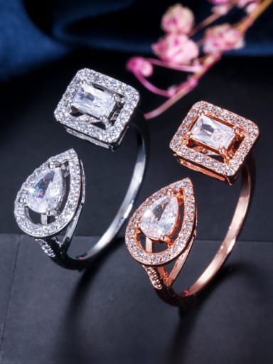 Copper With Cubic Zirconia Luxury Water Drop Wedding Free Size  Rings