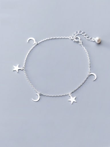 925 Sterling Silver With Platinum Plated Simplistic Star Ank moon Anklet